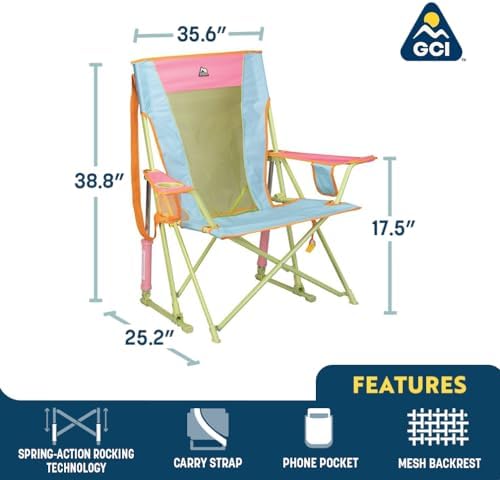 GCI Outdoor Comfort Pro Rocker Camping Chair | Portable Folding Rocking Chair with Durable Armrests & Drink Holder — Sweet Tea - Image 3