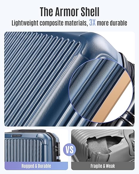 LIGHT FLIGHT Carry On Luggage 22x14x9 Airline Approved, Durable Hard Shell Carry On Suitcases with Wheels, Expandable Hardside Lightweight Travel Luggage with TSA Lock, Royal Blue - Image 3