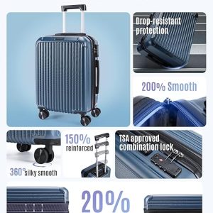 LIGHT FLIGHT Carry On Luggage 22x14x9 Airline Approved, Durable Hard Shell Carry On Suitcases with Wheels, Expandable Hardside Lightweight Travel Luggage with TSA Lock, Royal Blue