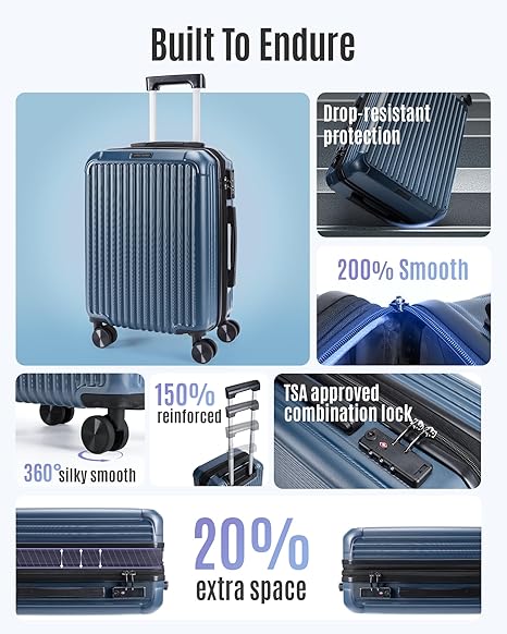 LIGHT FLIGHT Carry On Luggage 22x14x9 Airline Approved, Durable Hard Shell Carry On Suitcases with Wheels, Expandable Hardside Lightweight Travel Luggage with TSA Lock, Royal Blue
